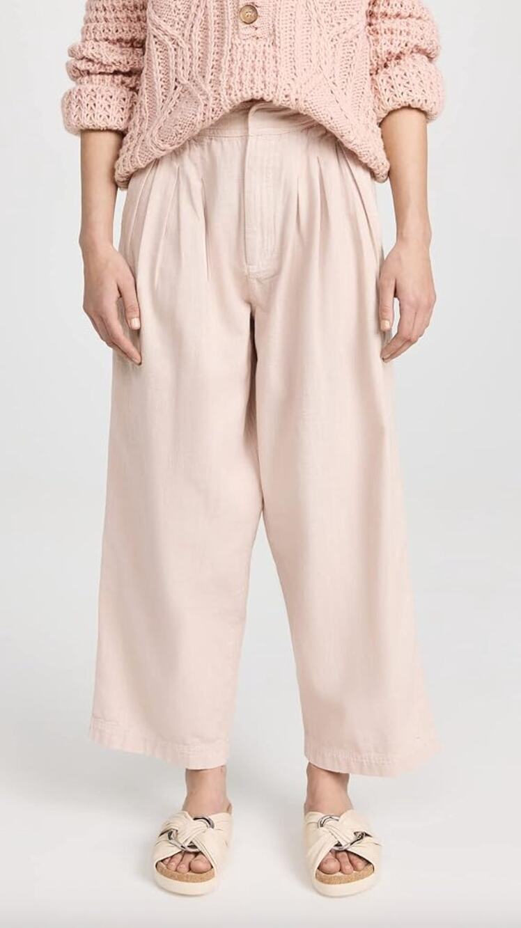 Free People Trouser Pants Womens 0 Pebble Pink Lotta Love Wide Leg High Rise